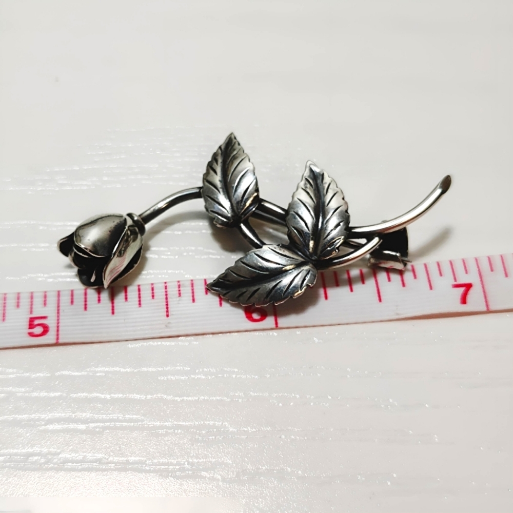 Vintage 1954 Sterling Silver Swedish Designer Tage Linde Rose Brooch Pin - Picture 8 of 11